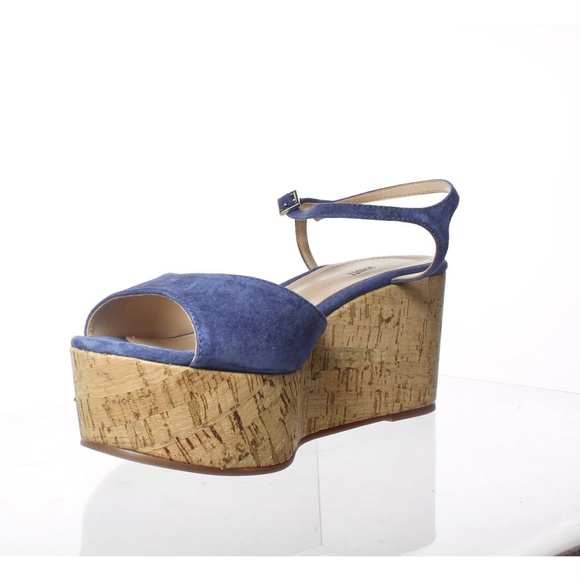 Schutz Heloise Blue Suede Platform Wedge Sandal Ankle Strap Comfortable Pumps 10 - Picture 8 of 11